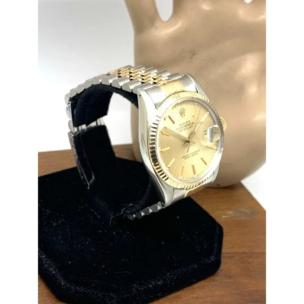 Rolex Datejust Mens Watch 16013 Swiss Automatic Tapestry Dial 1984 Two Tone 36mm